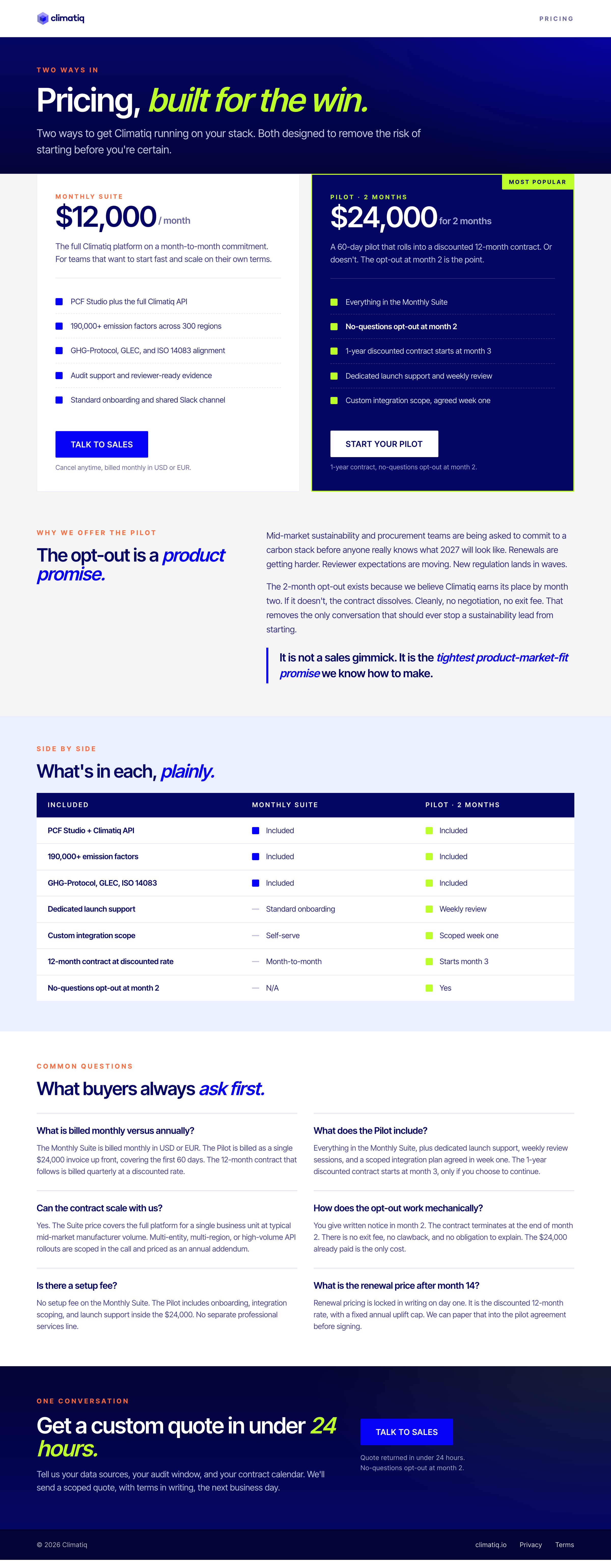 Pricing one-pager